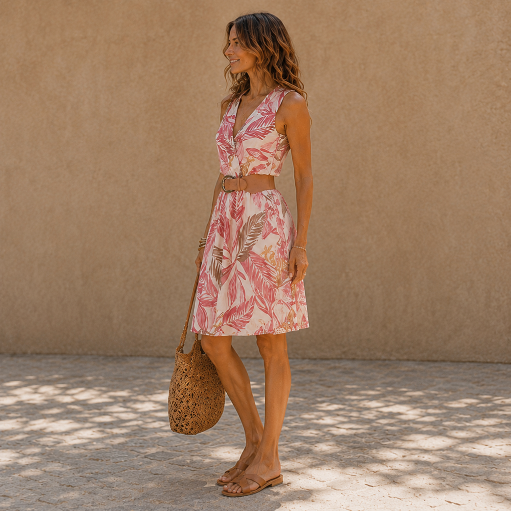 Pink Floral Belted Dress
