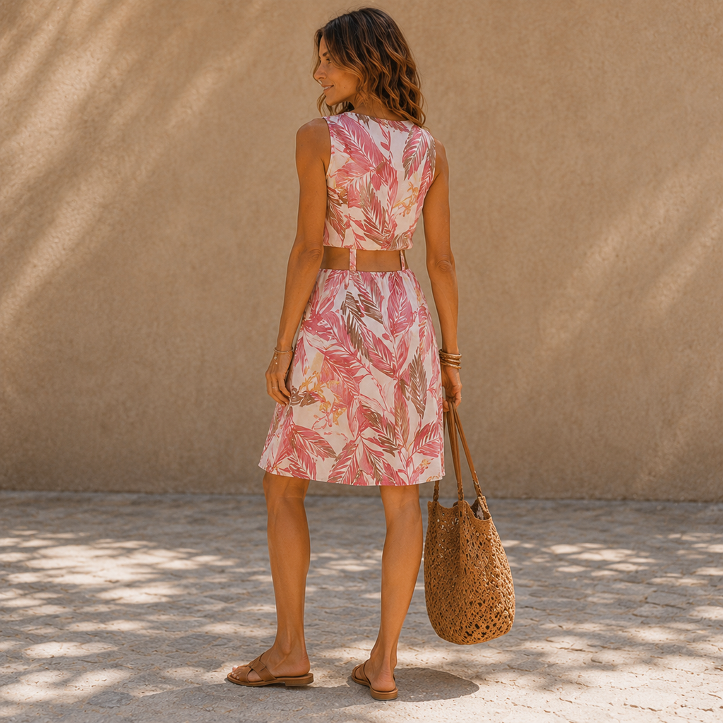Pink Floral Belted Dress